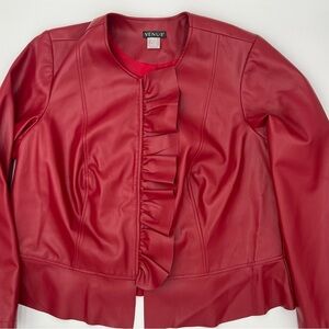 VENUS Faux Red Leather Jacket w/ Front Ruffle & Concealed Zipper Women’s Size 20
